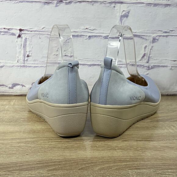 Vionic Jacey Slip On Leather Wedge Shoes Women's Size 9.5 Blue Ballet Pumps - Picture 4 of 8